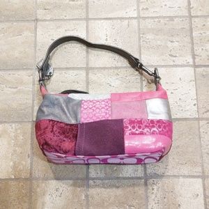 Coach mini hobo patchwork pink and brown
